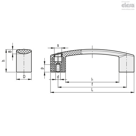 Elesa Brass boss, threaded blind holes for back mounting, EBP.145-B-M8-C4 EBP-B